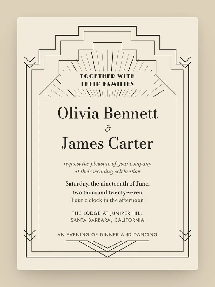 Ziegfeld digital wedding invitation in Ivory & Black