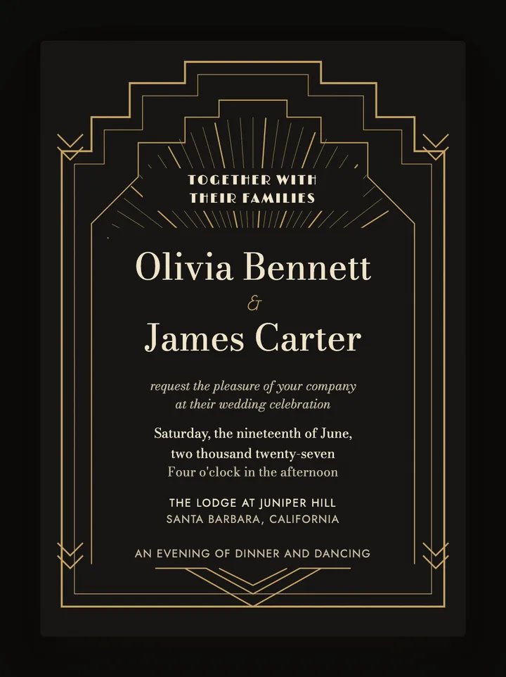 Ziegfeld digital wedding invitation in Onyx & Gold