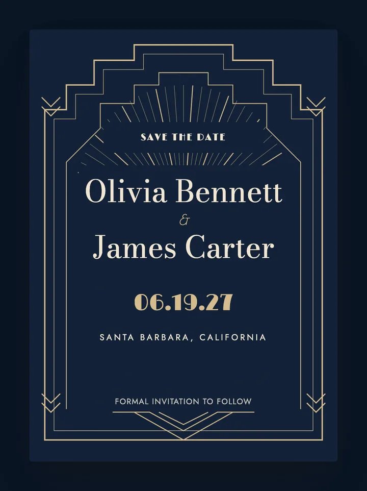 Ziegfeld digital save the date in Navy & Champagne
