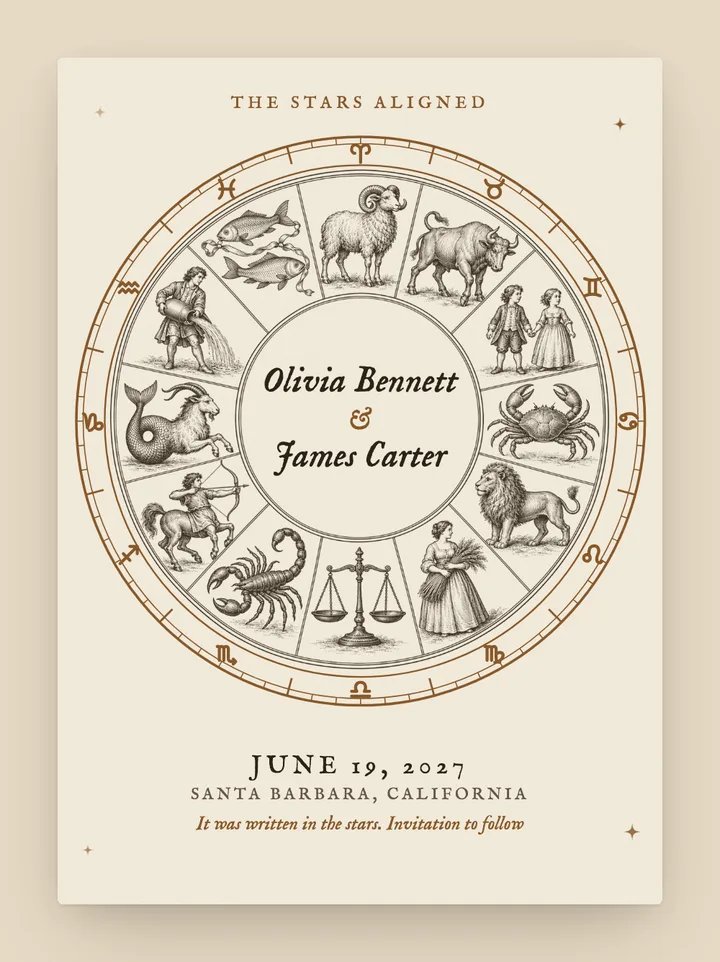 Zodiac digital save the date in Ivory