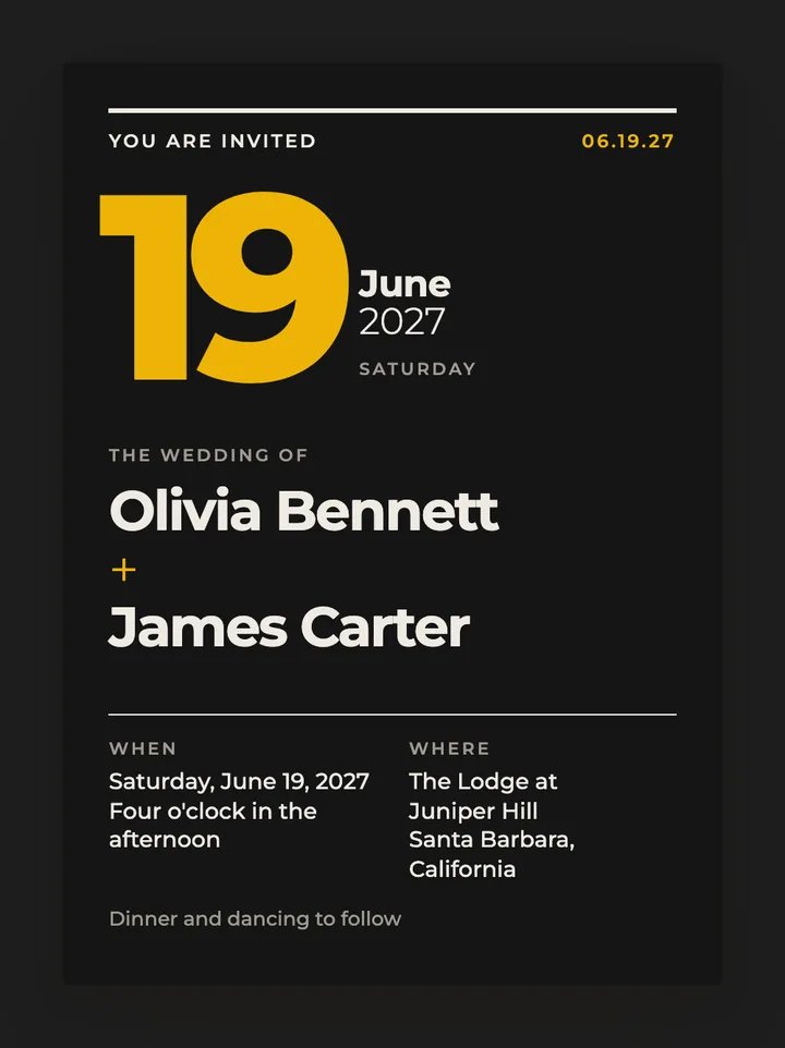 Zürich digital wedding invitation in Mustard Noir