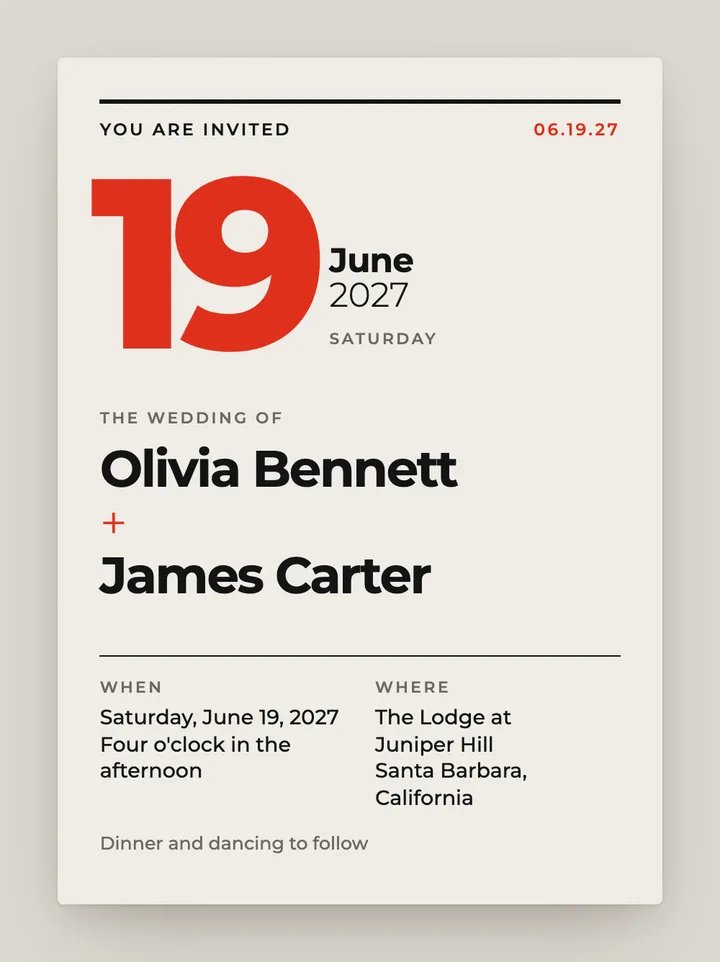 Zürich digital wedding invitation in Signal Red