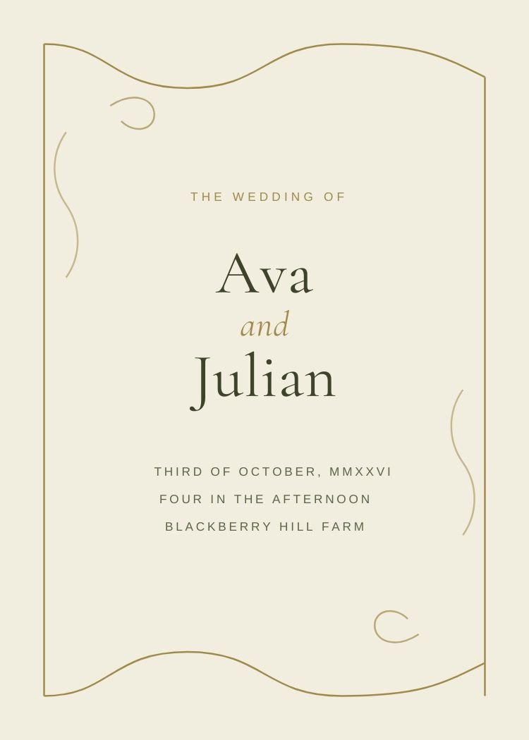 Art Nouveau — vintage neutral & ivory wedding invitation template, editable in Canva