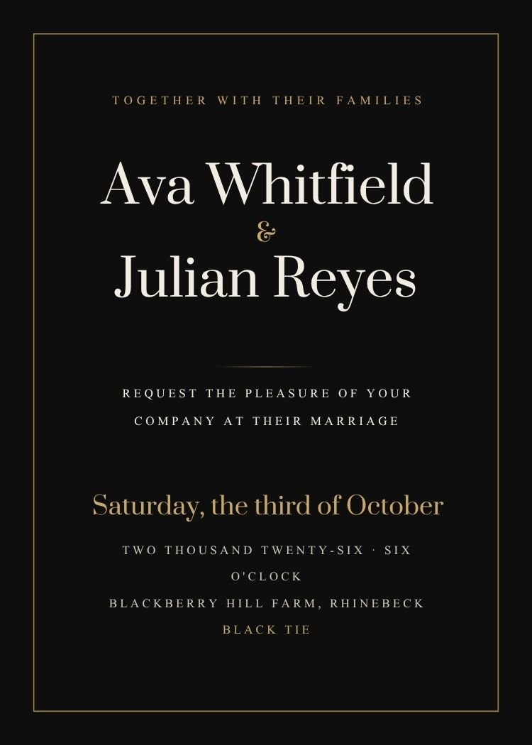 Black and Gold — elegant black & gold wedding invitation template, editable in Canva