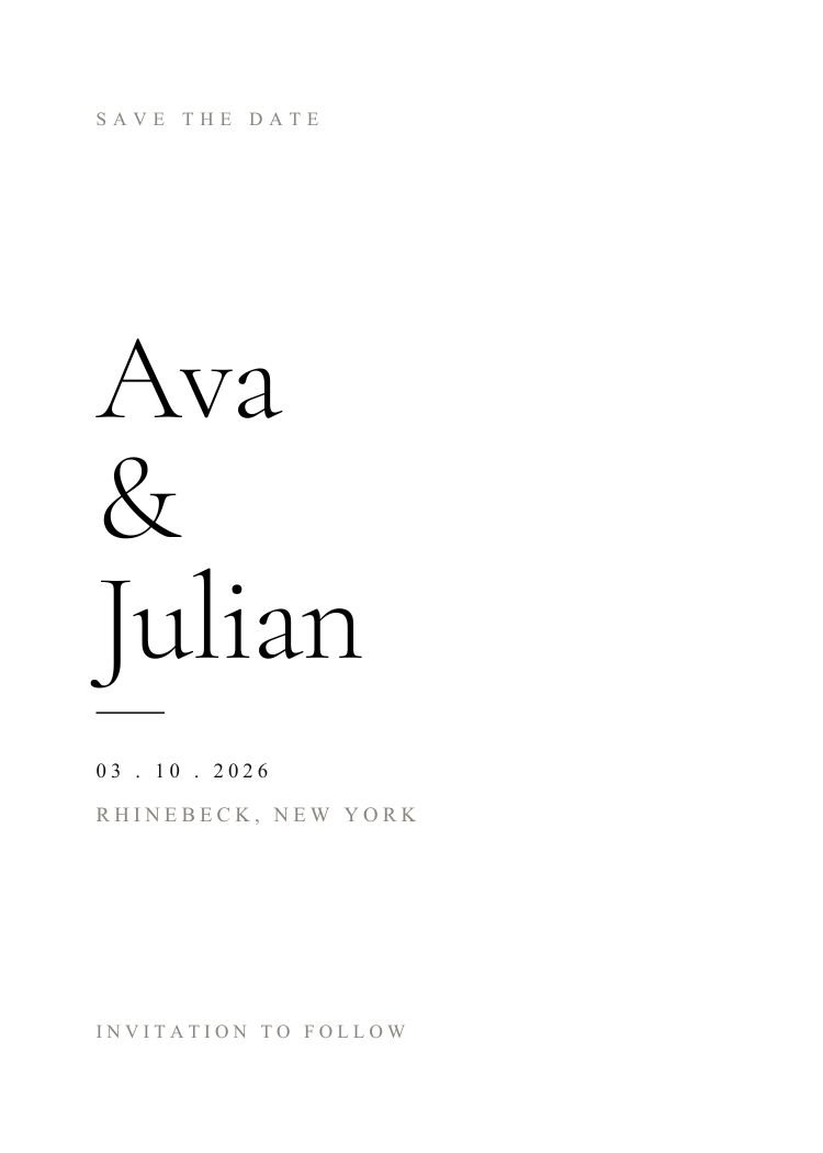 Black and White — minimalist black & white wedding invitation template, editable in Canva