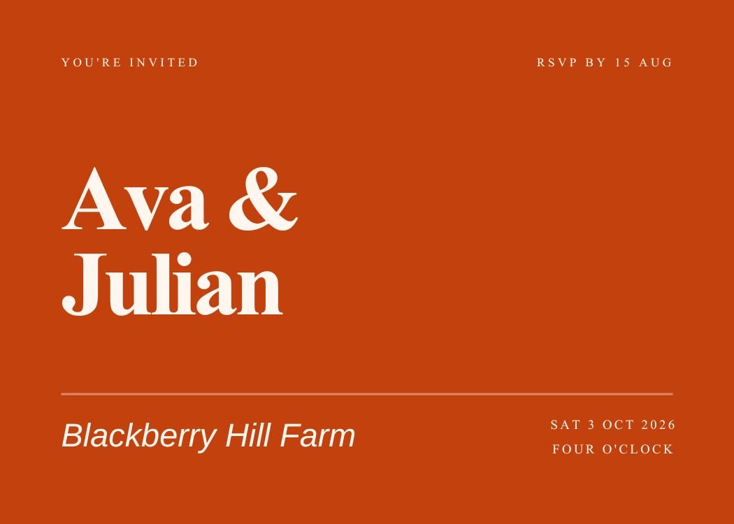 Bold Color — modern terracotta wedding invitation template, editable in Canva