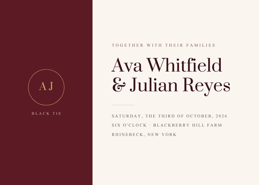 Burgundy — classic burgundy wedding invitation template, editable in Canva