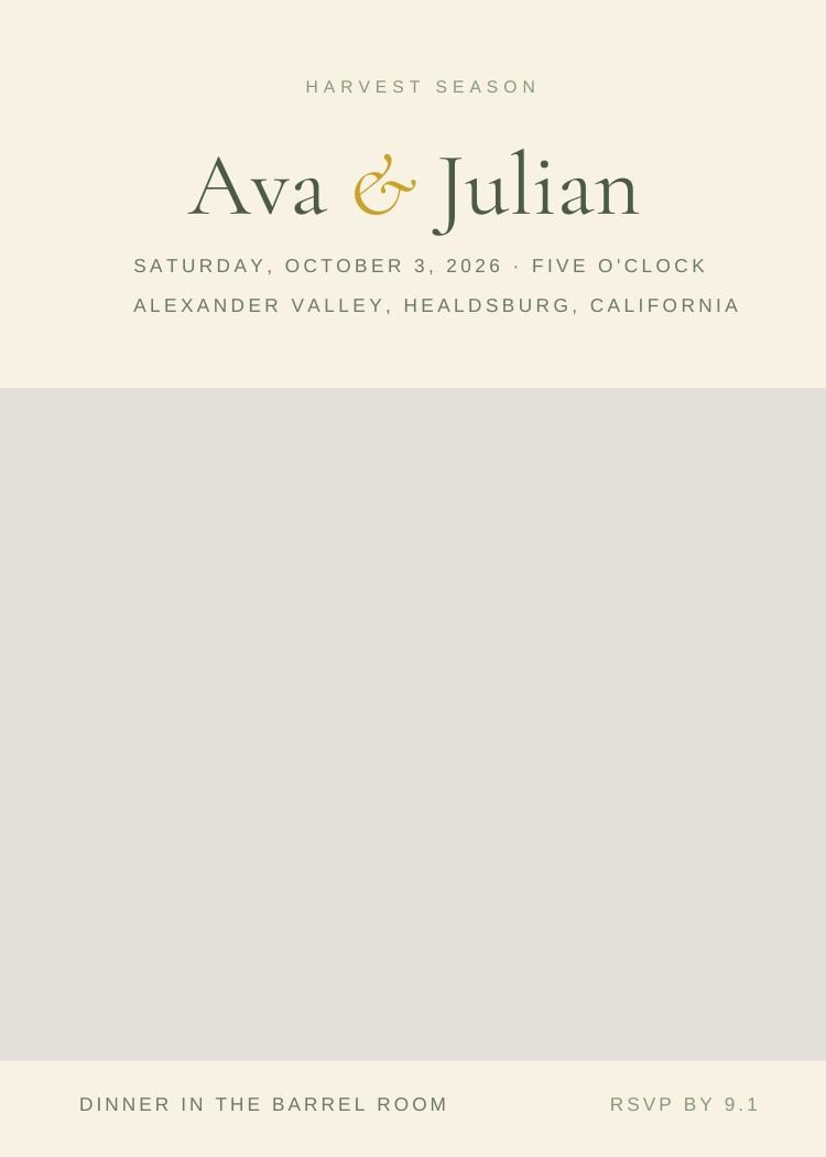 California Vineyard — classic neutral & ivory wedding invitation template, editable in Canva