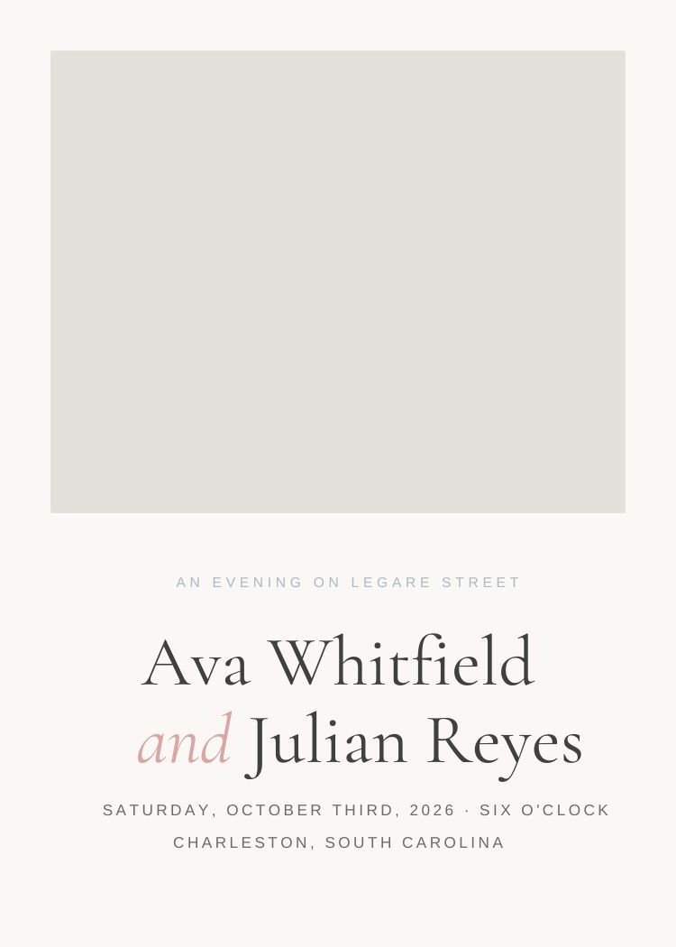 Charleston — classic neutral & ivory wedding invitation template, editable in Canva