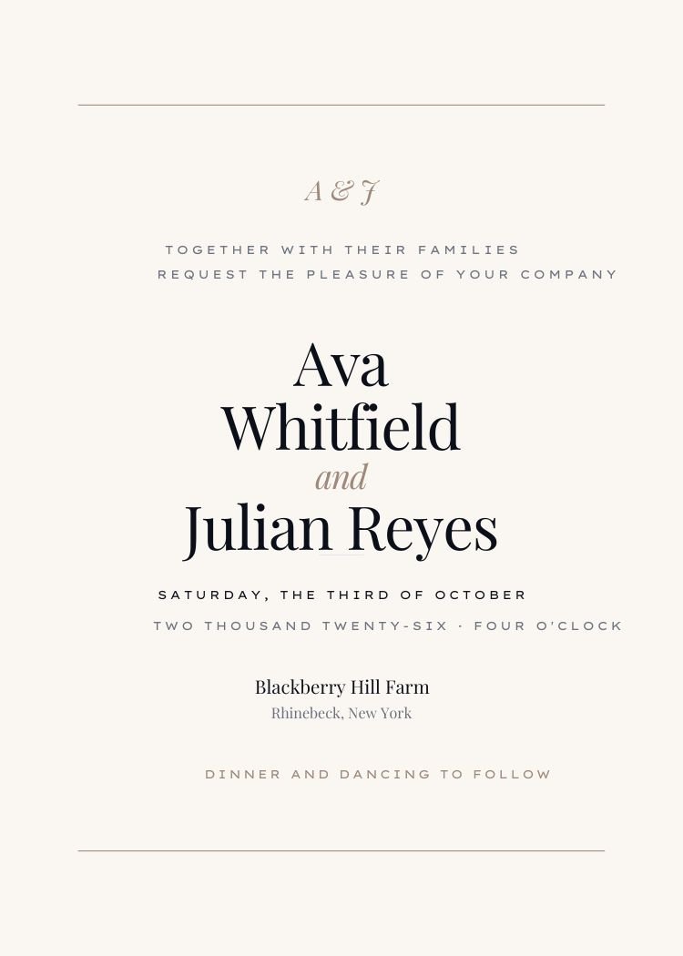 Classic Centered — classic neutral & ivory wedding invitation template, editable in Canva
