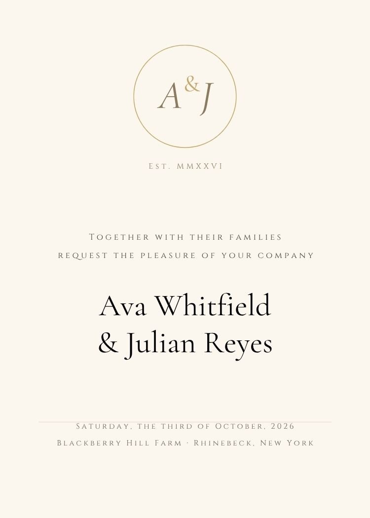 Classic Monogram — classic neutral & ivory wedding invitation template, editable in Canva