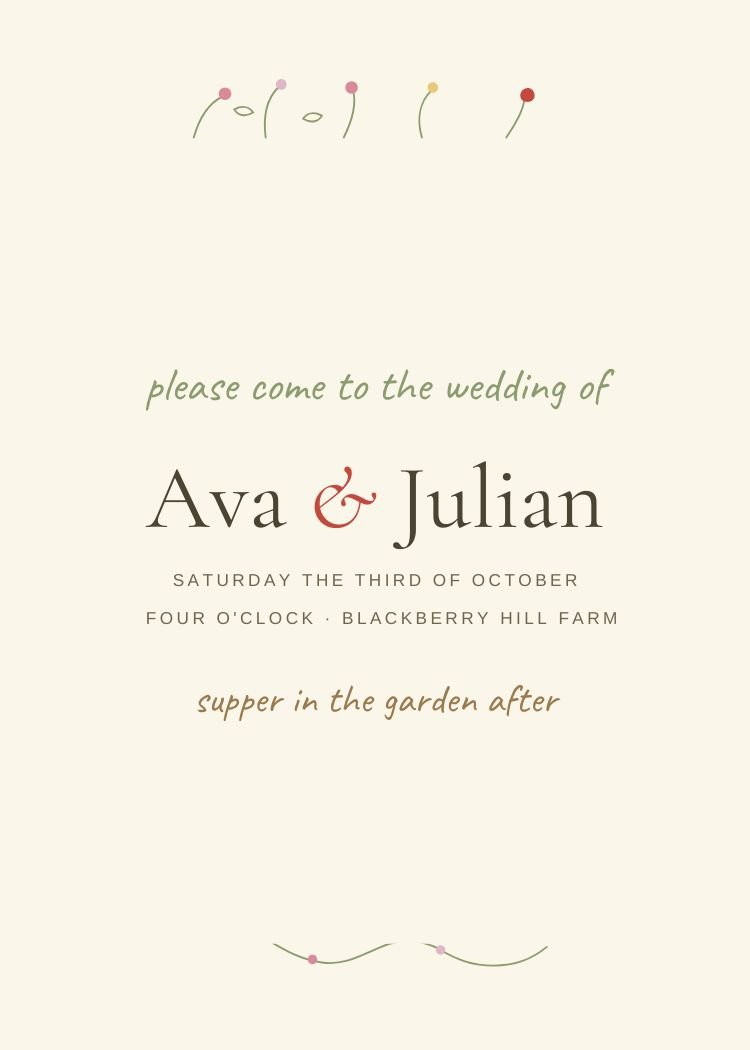 Cottagecore — whimsical neutral & ivory wedding invitation template, editable in Canva