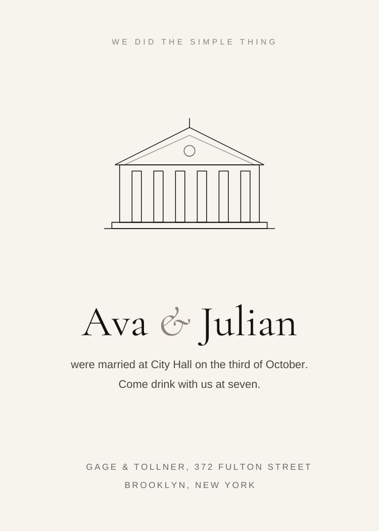 Courthouse — minimalist neutral & ivory wedding invitation template, editable in Canva
