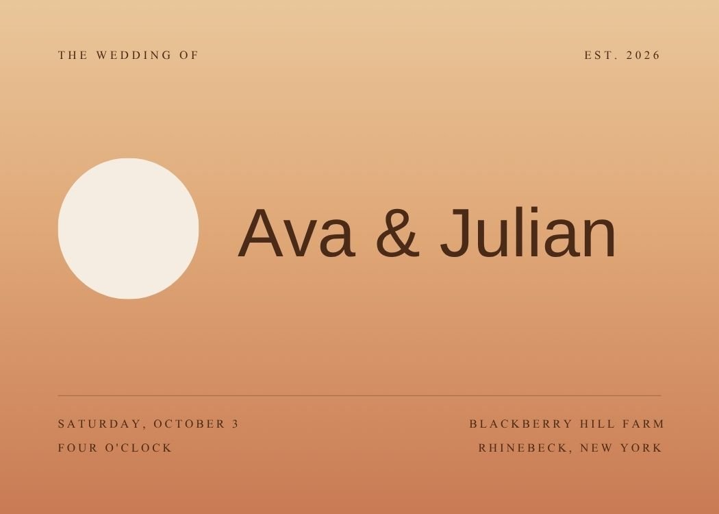 Desert — modern terracotta wedding invitation template, editable in Canva