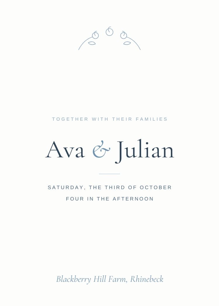 Dusty Blue and White — minimalist dusty blue wedding invitation template, editable in Canva