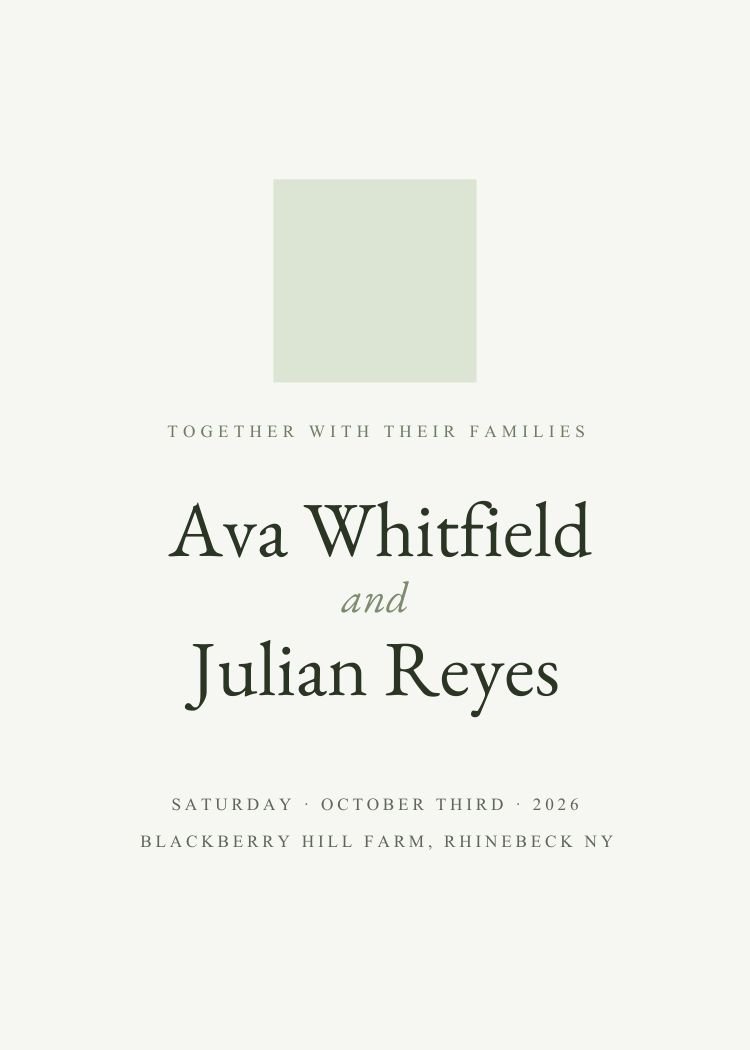 Eucalyptus — minimalist sage green wedding invitation template, editable in Canva