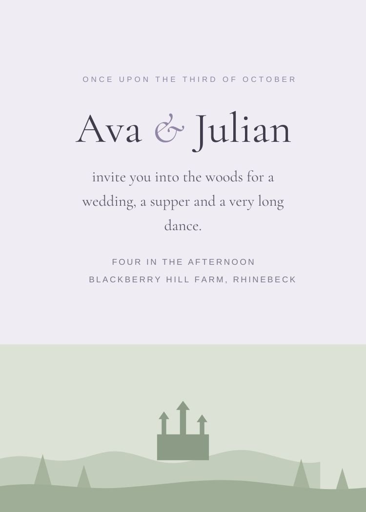 Fairytale — whimsical lavender wedding invitation template, editable in Canva