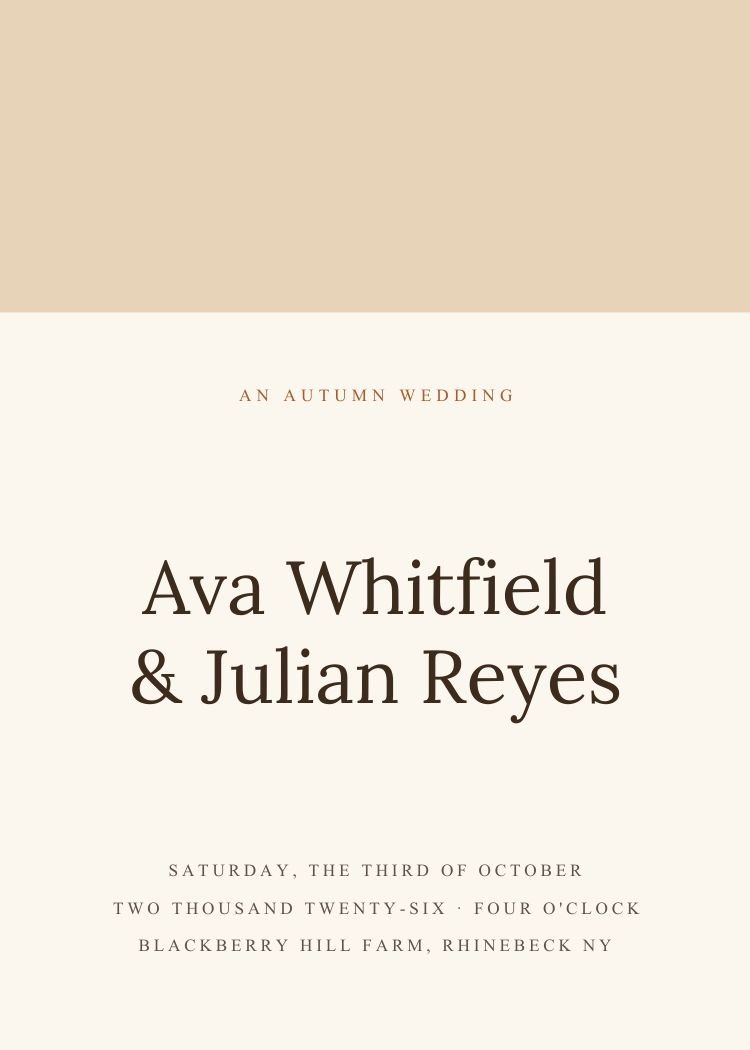 Fall — minimalist neutral & ivory wedding invitation template, editable in Canva