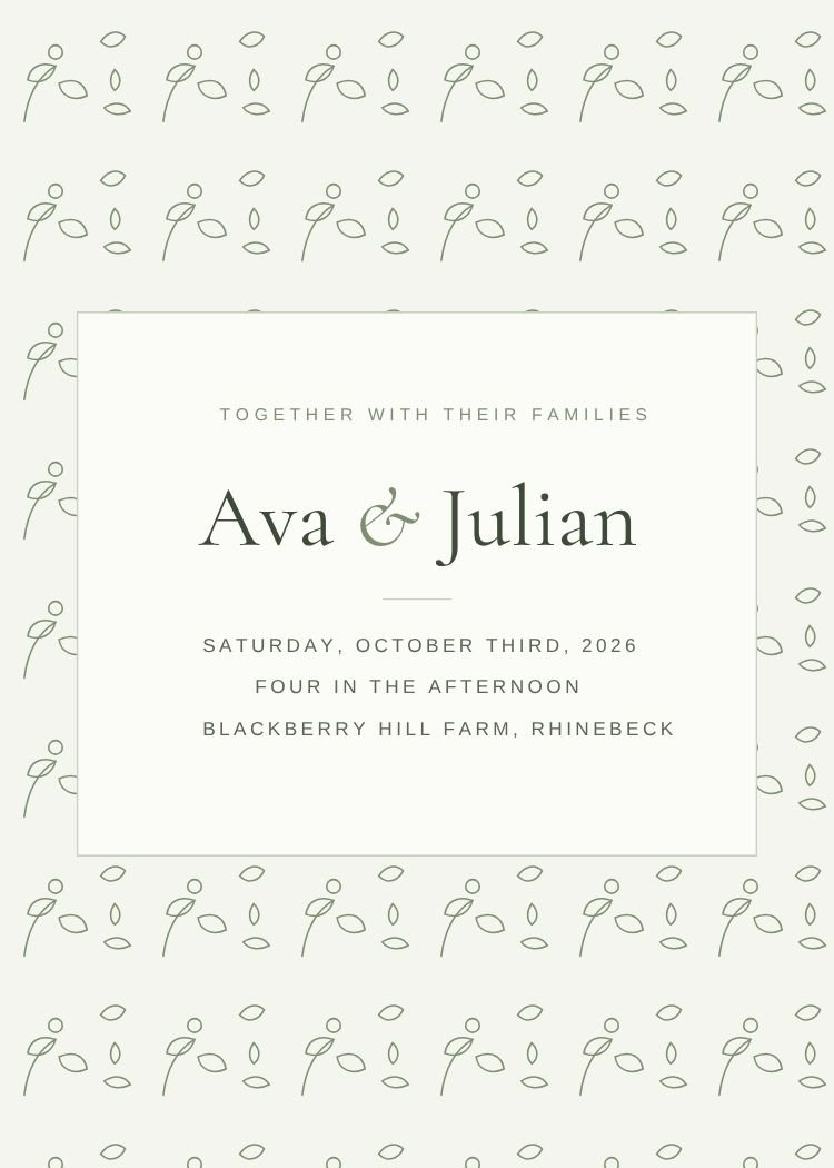 Floral Toile — botanical sage green wedding invitation template, editable in Canva