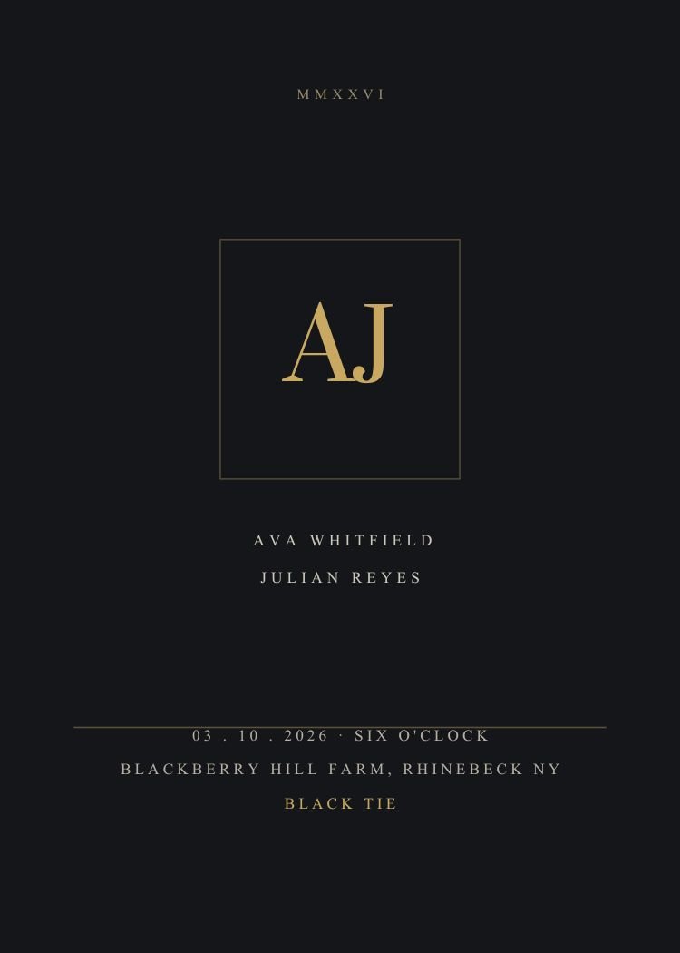 Formal Monogram — elegant black & gold wedding invitation template, editable in Canva