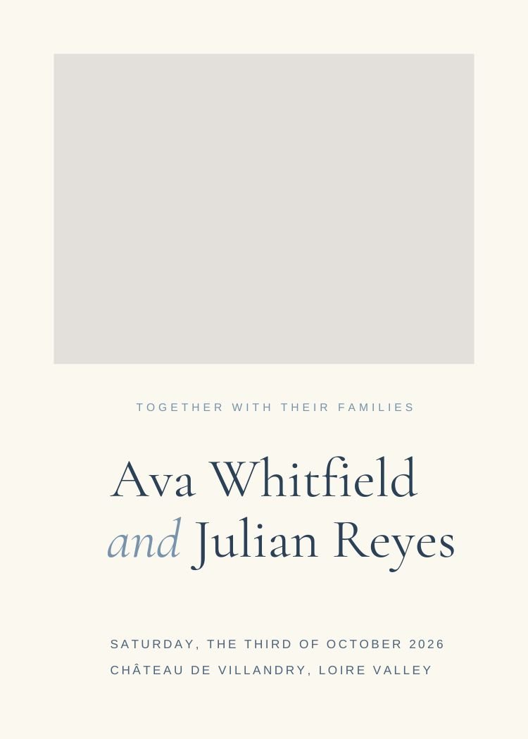 French Chateau — elegant neutral & ivory wedding invitation template, editable in Canva