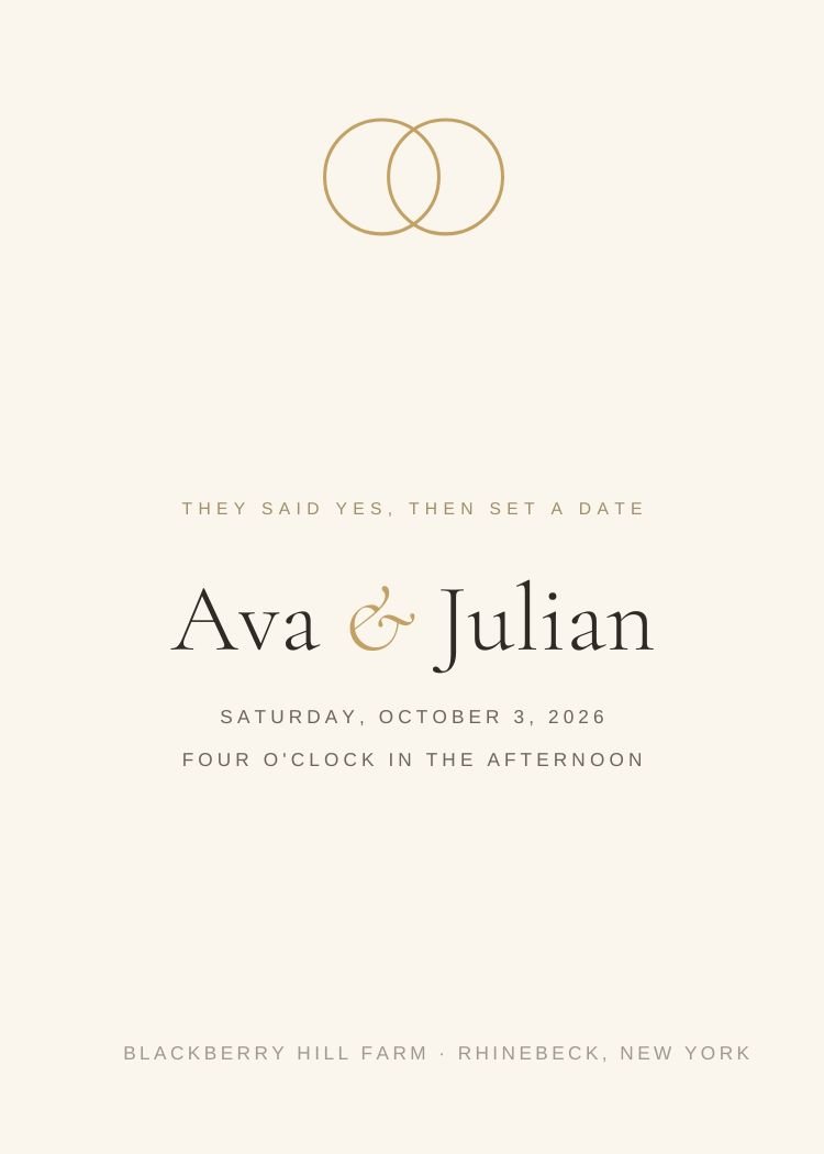 Gold Rings — minimalist gold & champagne wedding invitation template, editable in Canva