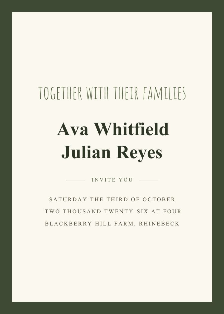 Greenery — rustic emerald green wedding invitation template, editable in Canva