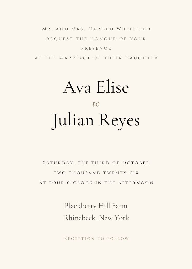 Ivory and Black — classic black & white wedding invitation template, editable in Canva