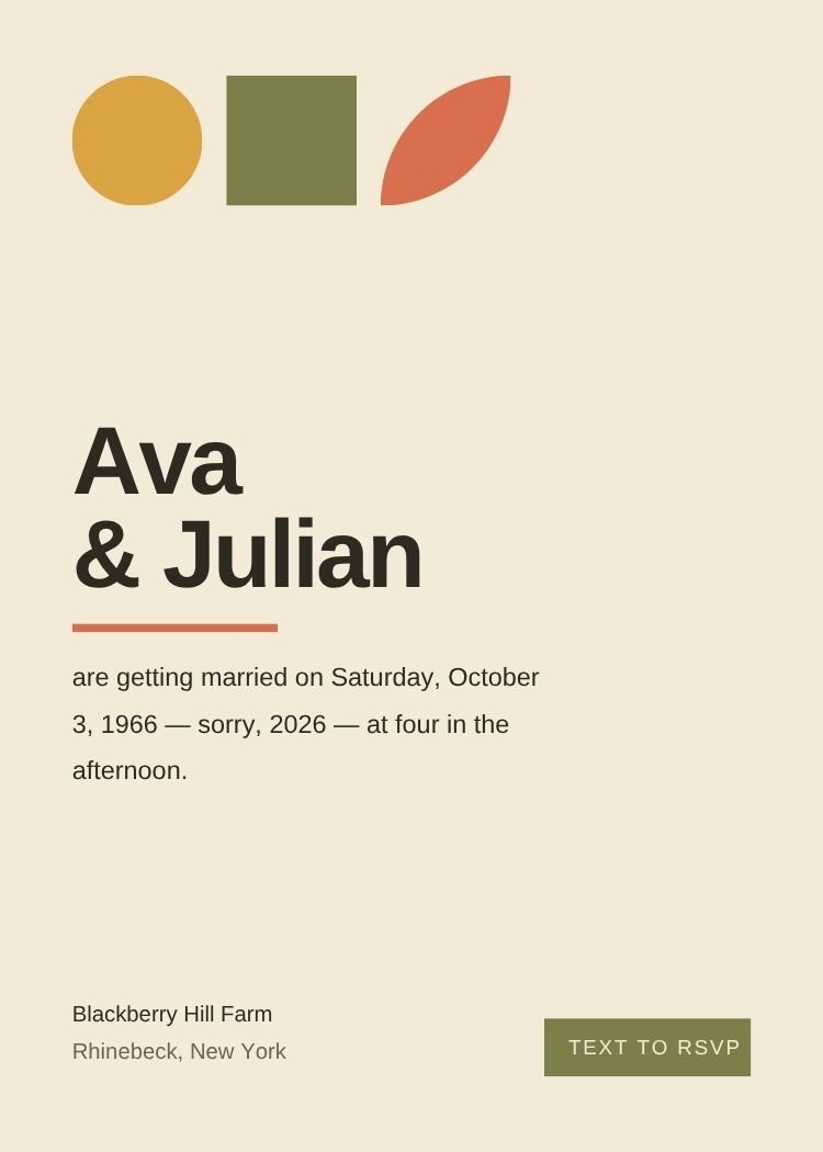 Mid-Century Modern — retro terracotta wedding invitation template, editable in Canva