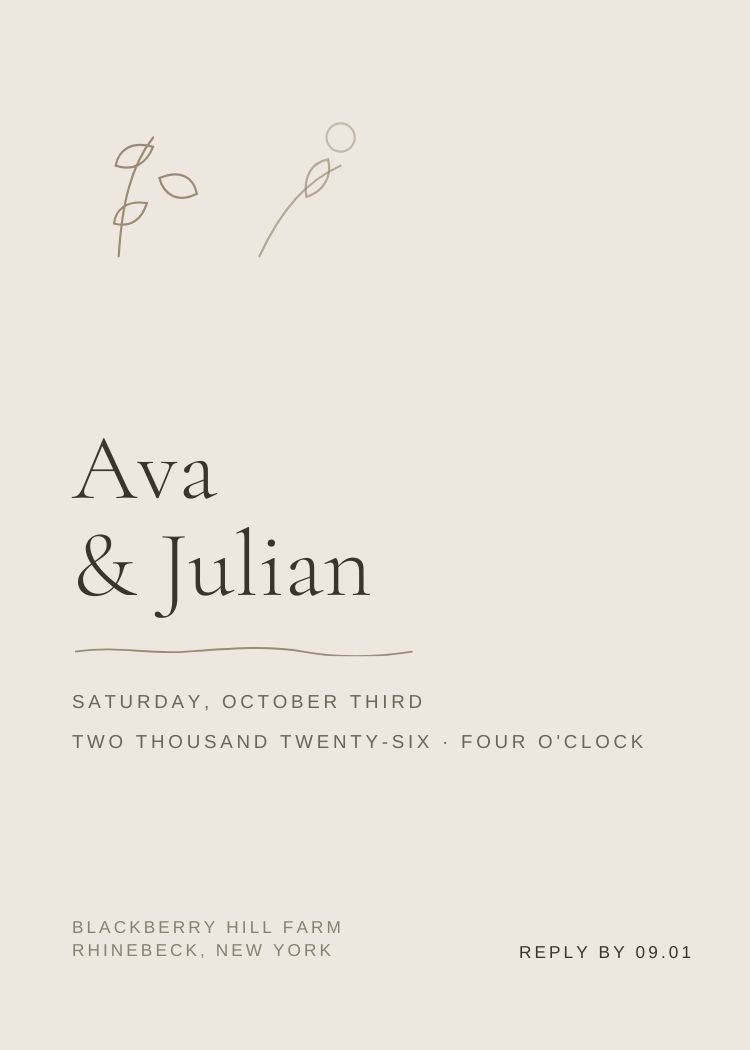 Modern Organic — minimalist neutral & ivory wedding invitation template, editable in Canva
