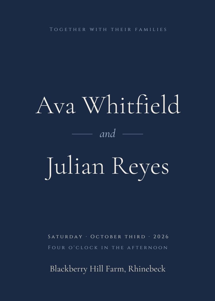 Navy — classic navy wedding invitation template, editable in Canva