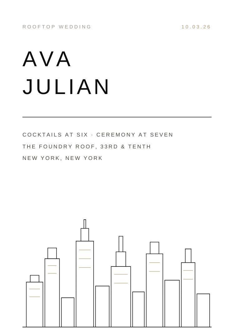 New York City — modern black & white wedding invitation template, editable in Canva