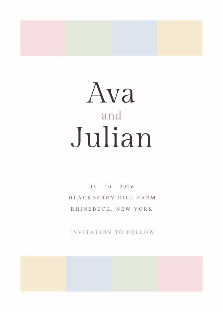 Pastel — minimalist colorful & maximalist wedding invitation template, editable in Canva