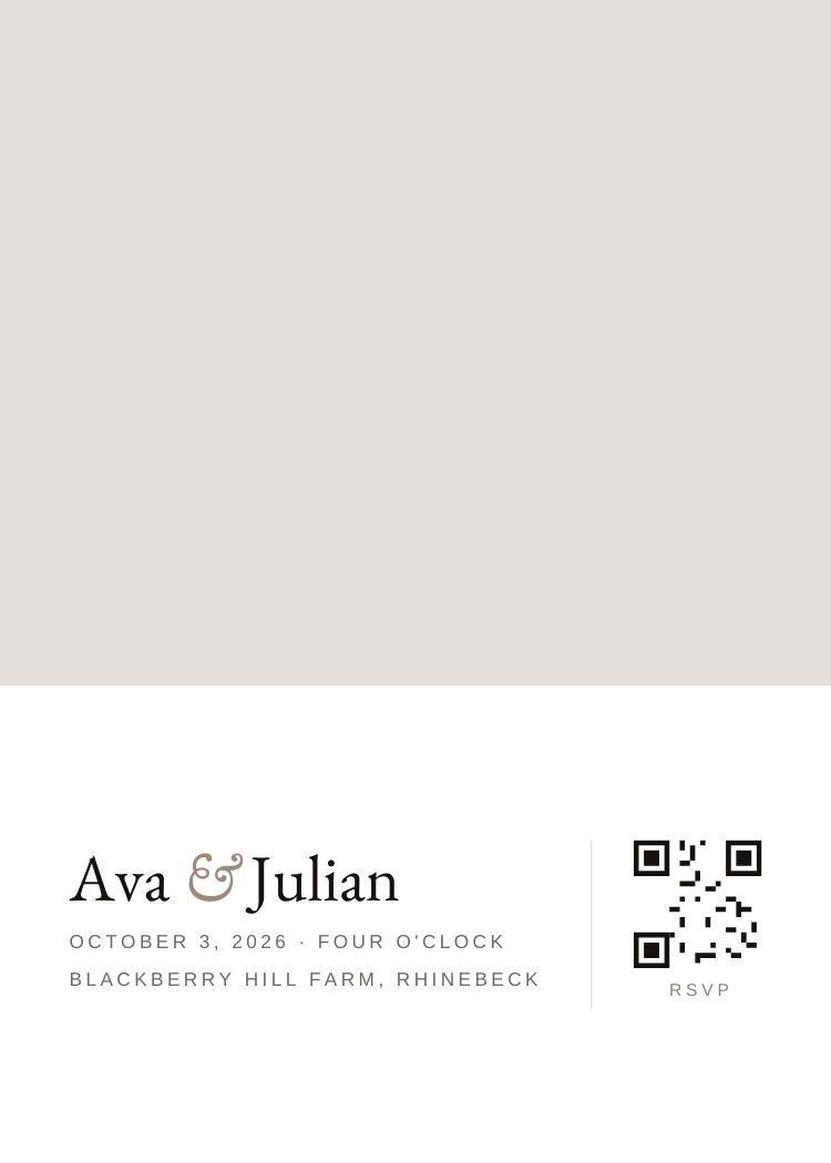 Photo QR Code — photo neutral & ivory wedding invitation template, editable in Canva
