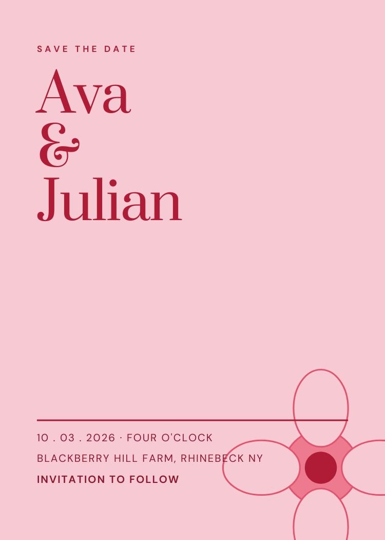 Pink and Red — modern pink & red wedding invitation template, editable in Canva
