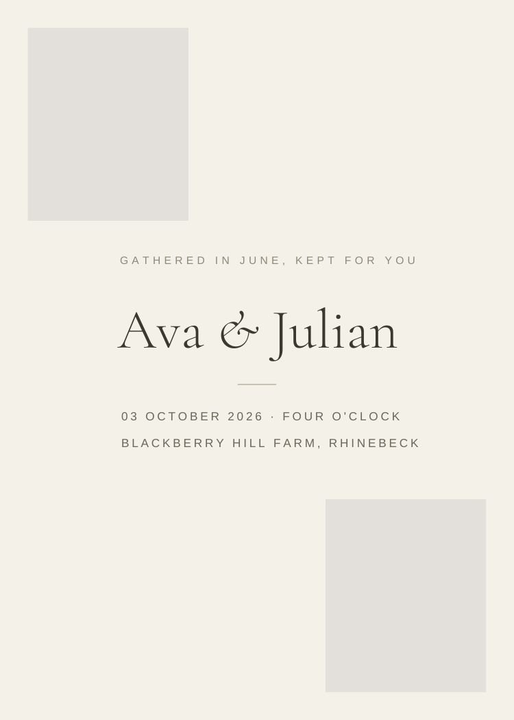 Pressed Flower — minimalist neutral & ivory wedding invitation template, editable in Canva