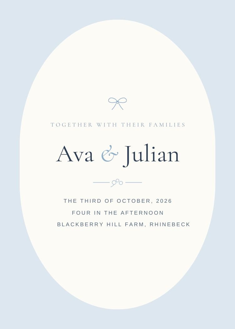 Regency Garden — vintage dusty blue wedding invitation template, editable in Canva