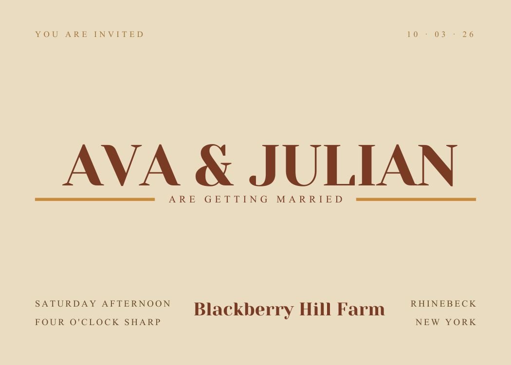 Retro Typography — retro terracotta wedding invitation template, editable in Canva