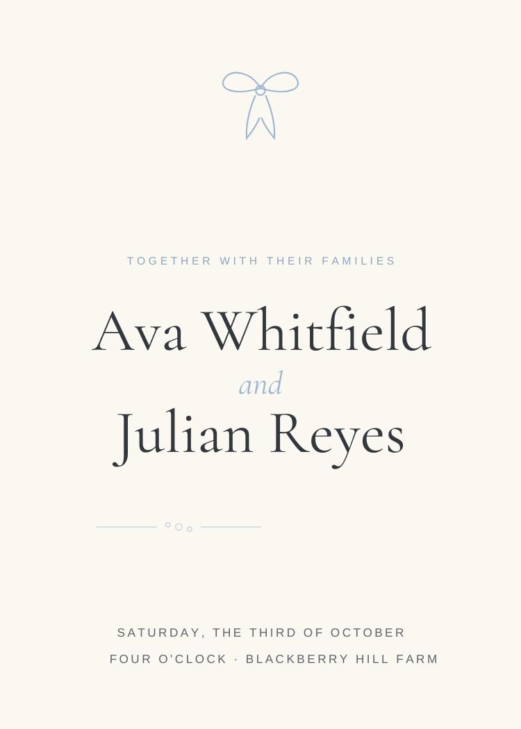 Ribbon Bow — elegant neutral & ivory wedding invitation template, editable in Canva