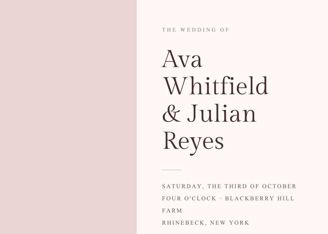 Rose — minimalist blush wedding invitation template, editable in Canva
