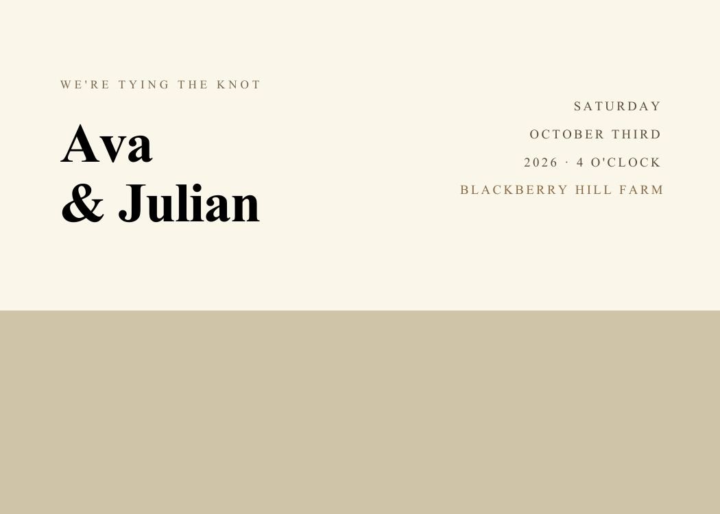 Rustic Mountain — modern neutral & ivory wedding invitation template, editable in Canva