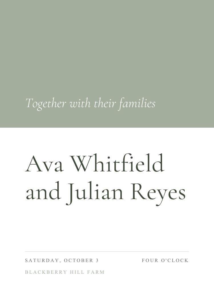 Sage Green — minimalist sage green wedding invitation template, editable in Canva