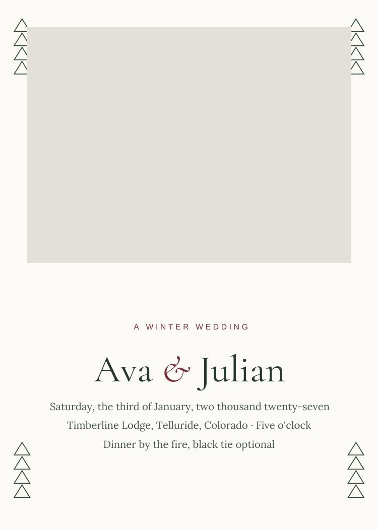 Ski Lodge — minimalist emerald green wedding invitation template, editable in Canva