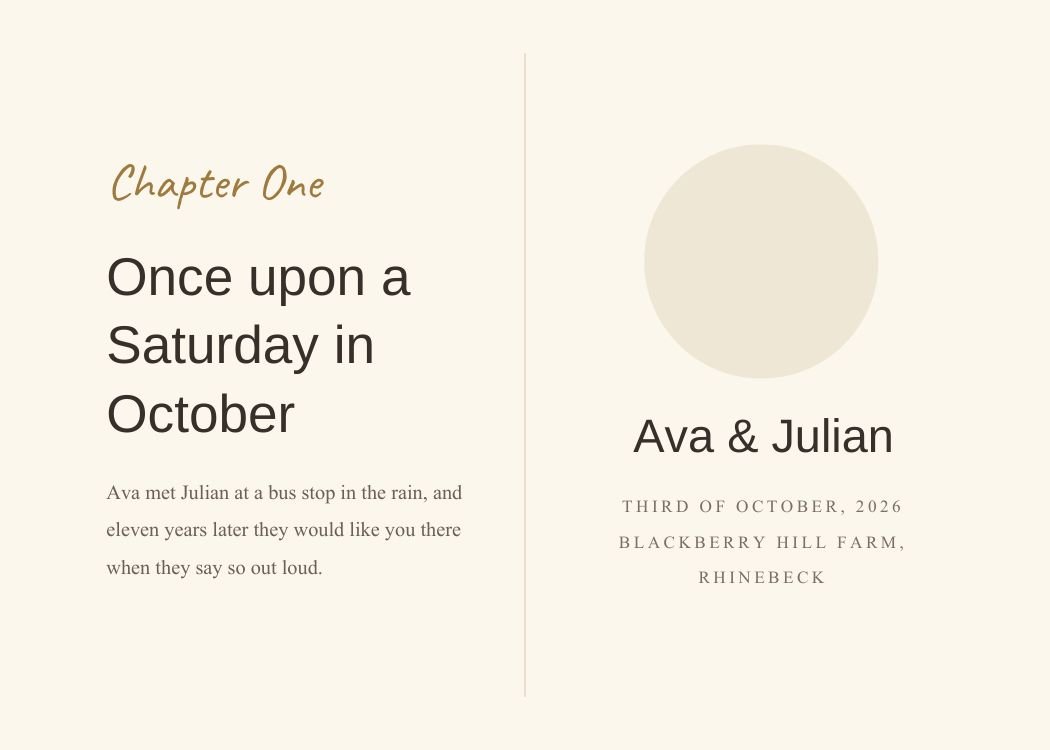 Storybook — whimsical neutral & ivory wedding invitation template, editable in Canva