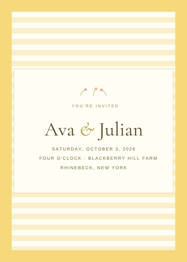 Striped — classic yellow & citrus wedding invitation template, editable in Canva