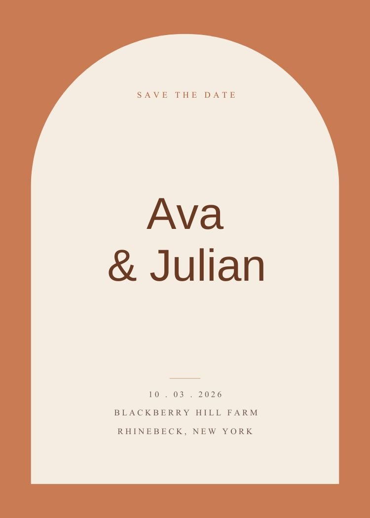 Terracotta — boho terracotta wedding invitation template, editable in Canva