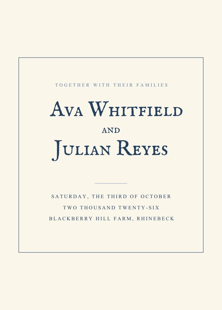 Toile — classic navy wedding invitation template, editable in Canva