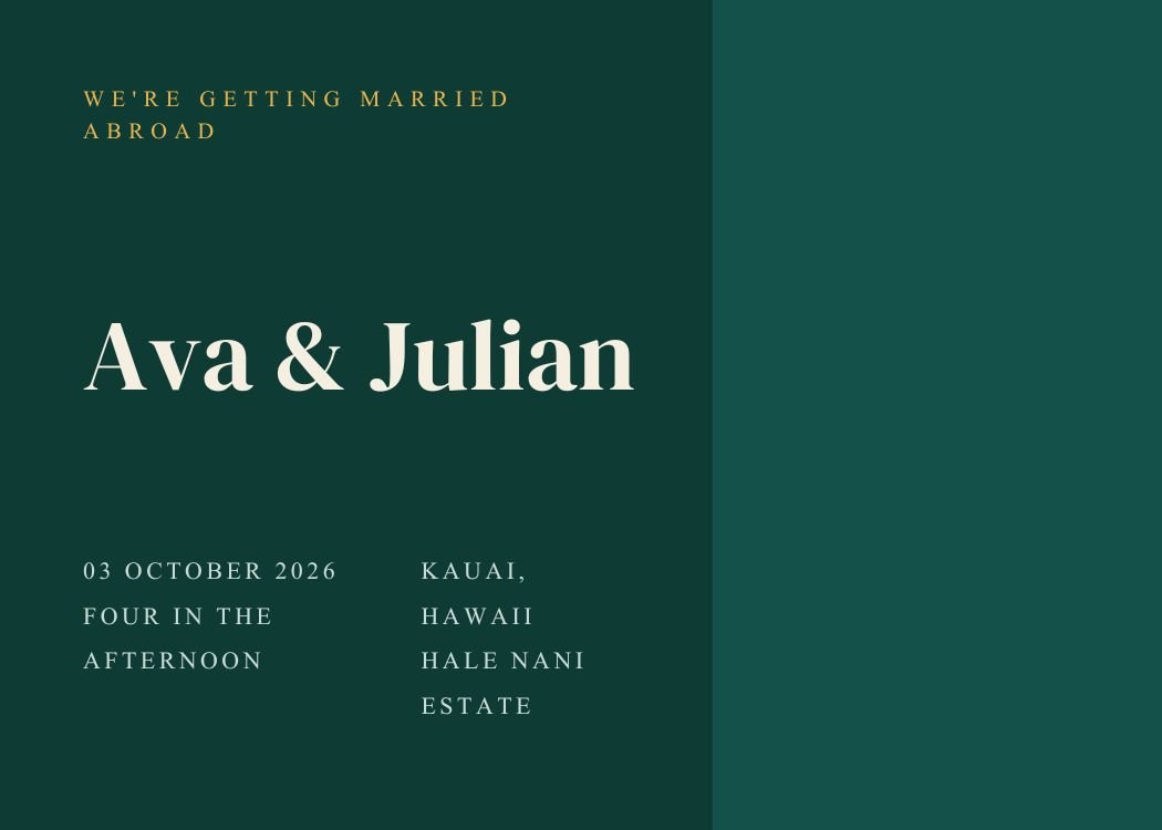 Tropical — modern emerald green wedding invitation template, editable in Canva