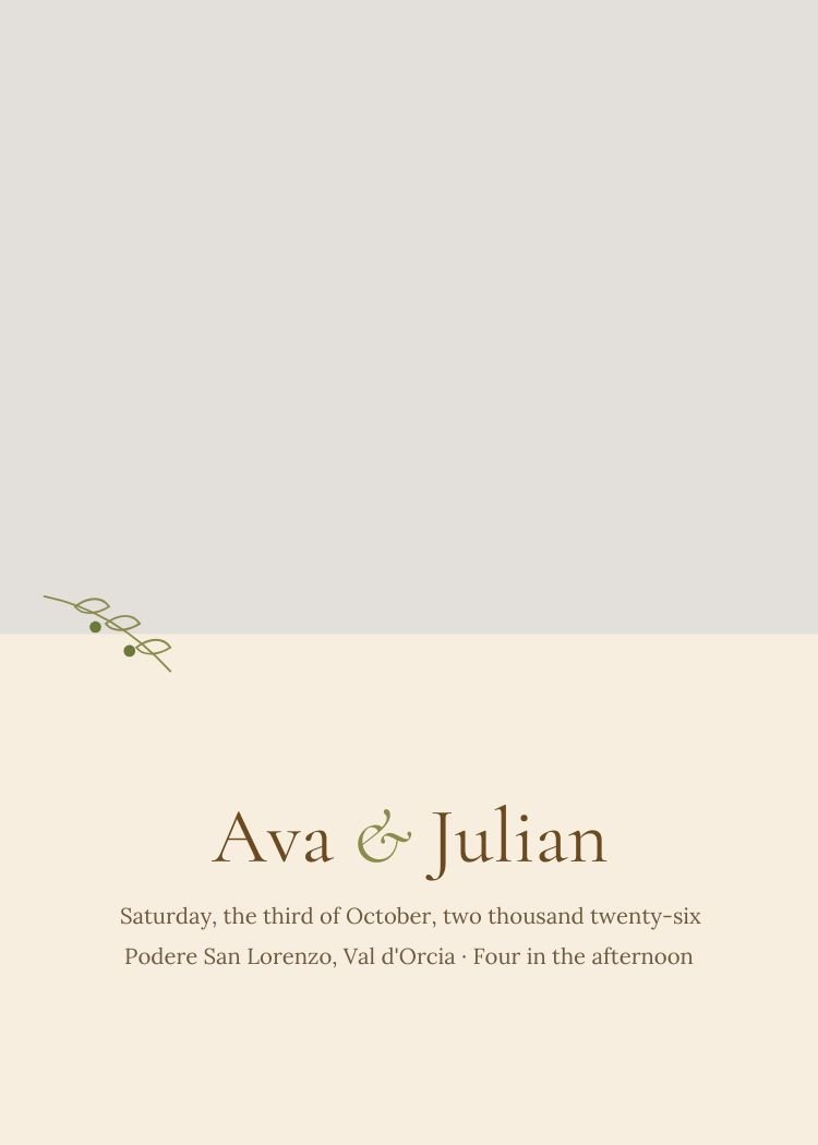 Tuscan Vineyard — elegant neutral & ivory wedding invitation template, editable in Canva