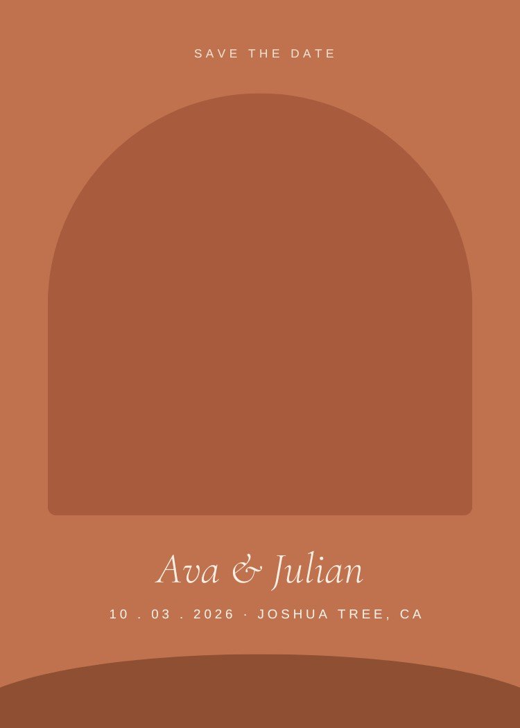 Arch Window — boho terracotta save the date template, editable in Canva